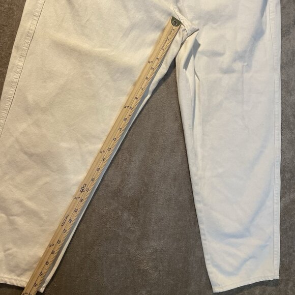 H&M Pants Womens 14 Plus High Rise Cream Relaxed Fit Straight Leg Jeans Stretch - Picture 6 of 7